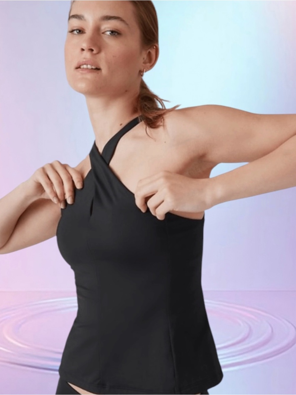 Athleta Crossed Black Tankini with Sun Protection UPF50+